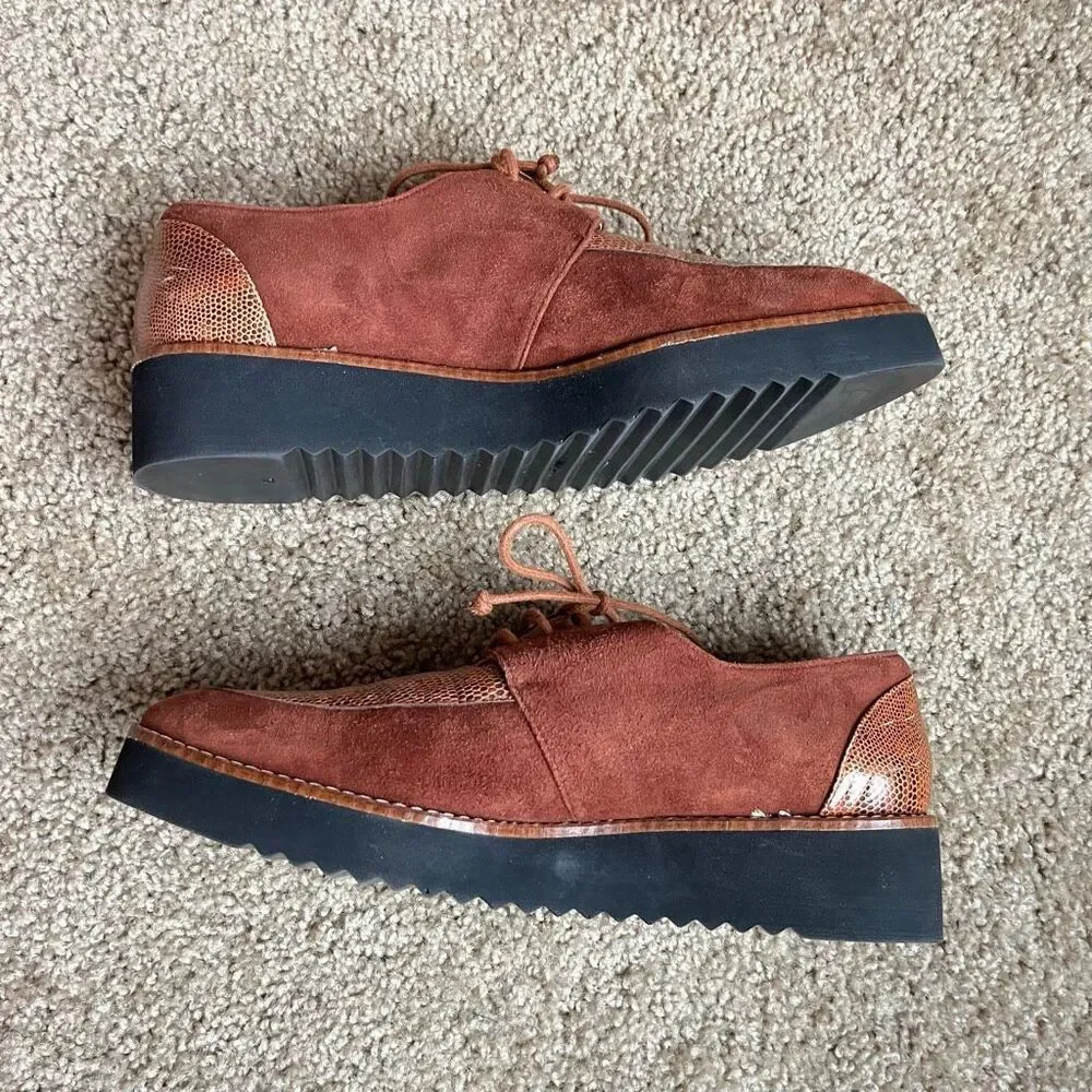 VTG Brenda Zaro Spain Suede Leather Platform Oxford Shoes Size 39